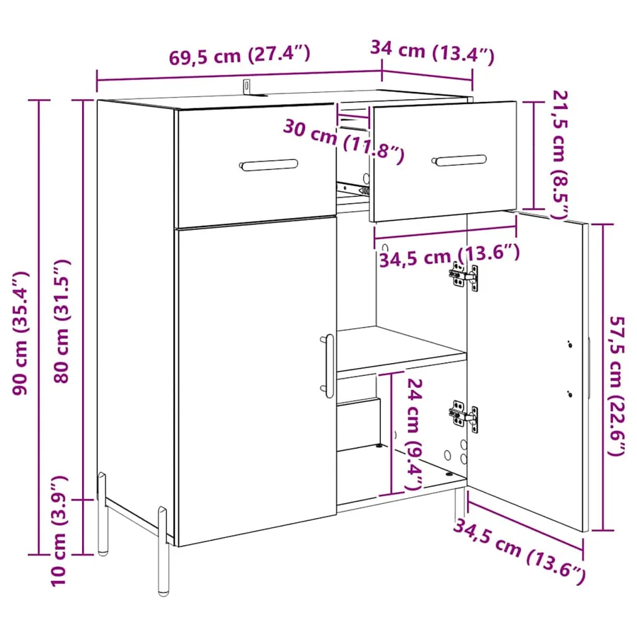 Buffet Bois Ancien 69,5 x 34 x 90 cm Bois d'ingénierie - 13