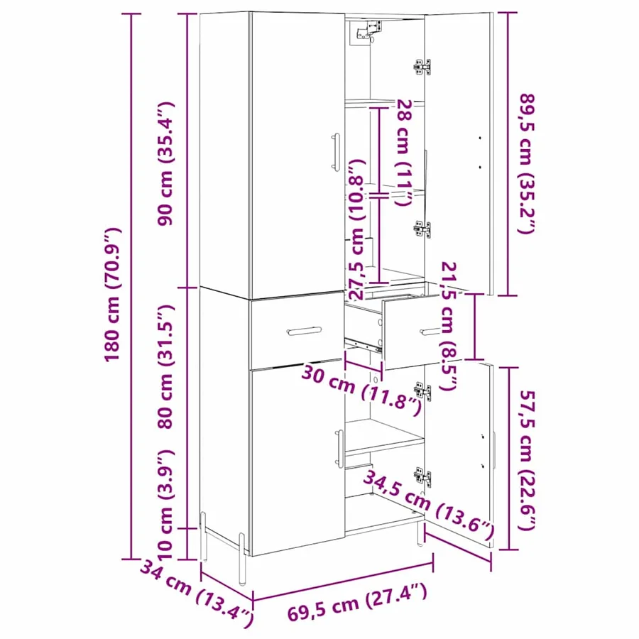 Haut Armoire Bois Ancien 69,5 x 34 x 180 cm Bois d'ingénierie - 14