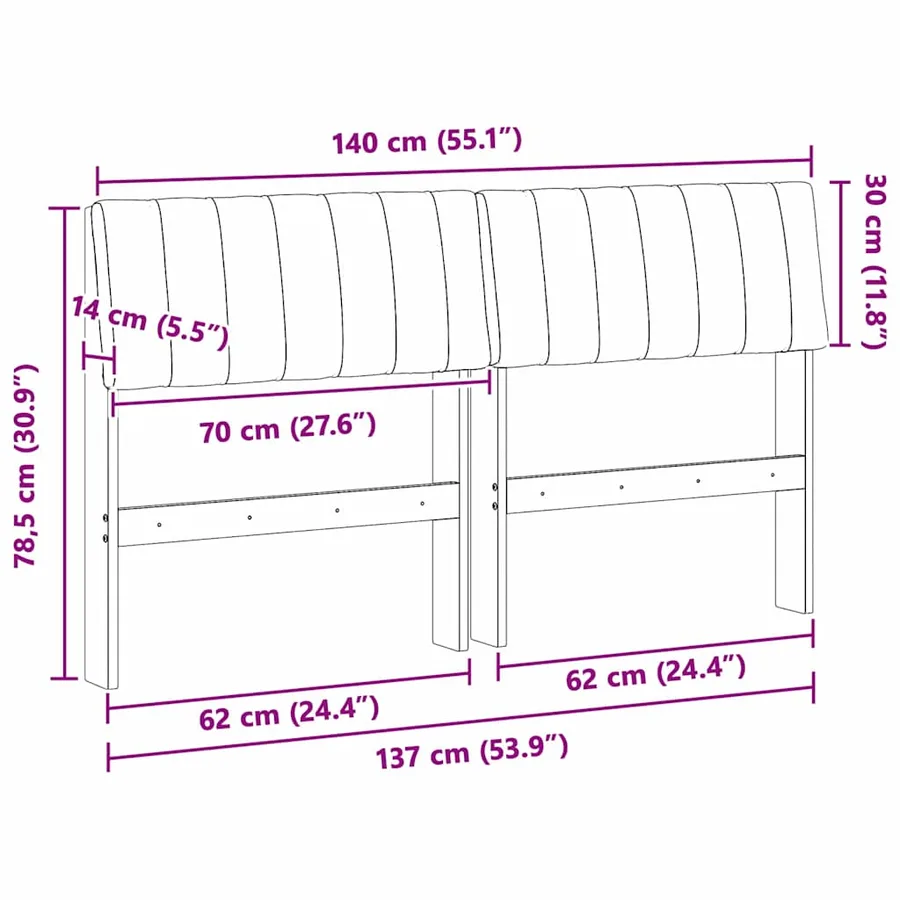 Tête de lit capitonnée Gris clair 140 cm Pin massif - 11
