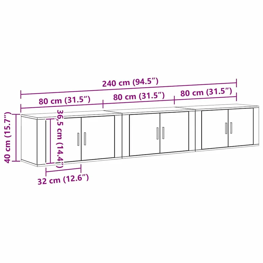 Ensemble de meuble TV mural 3 pcs Chêne noir 80 x 34,5 x 40 cm - 10