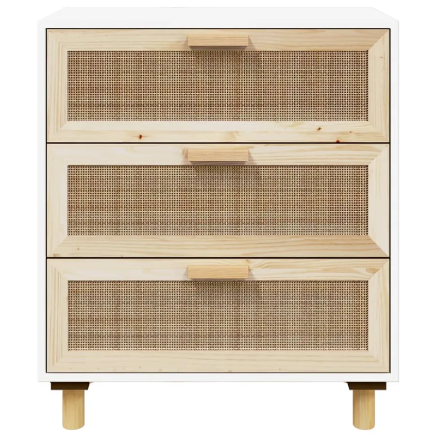 Buffet Blanc 60x30x70 cm Bois de pin massif et rotin naturel - 5
