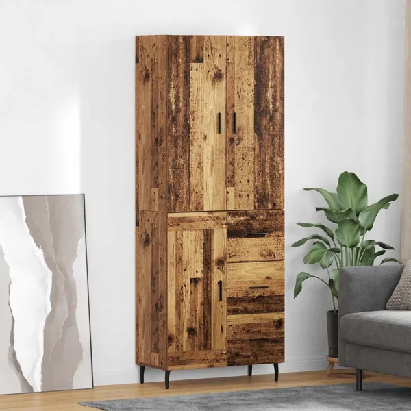 Haut Armoire 2 pcs Bois Ancien Bois Aggloméré et Verre