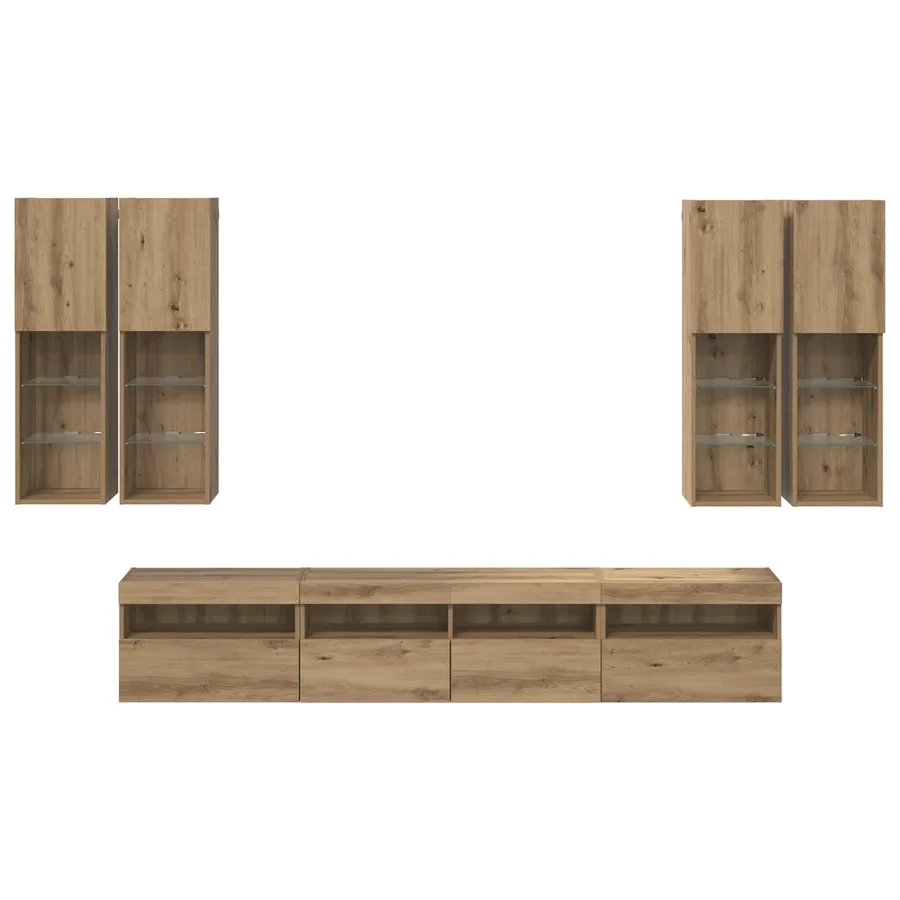 Ensemble de meuble TV mural avec éclairage LED 7 pcs - 10