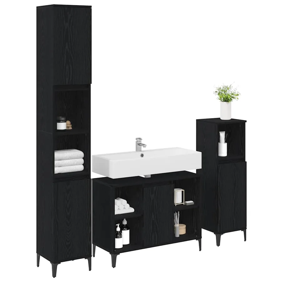 Ensemble de mobilier de salle de bain 3 pcs Chêne noir - 3