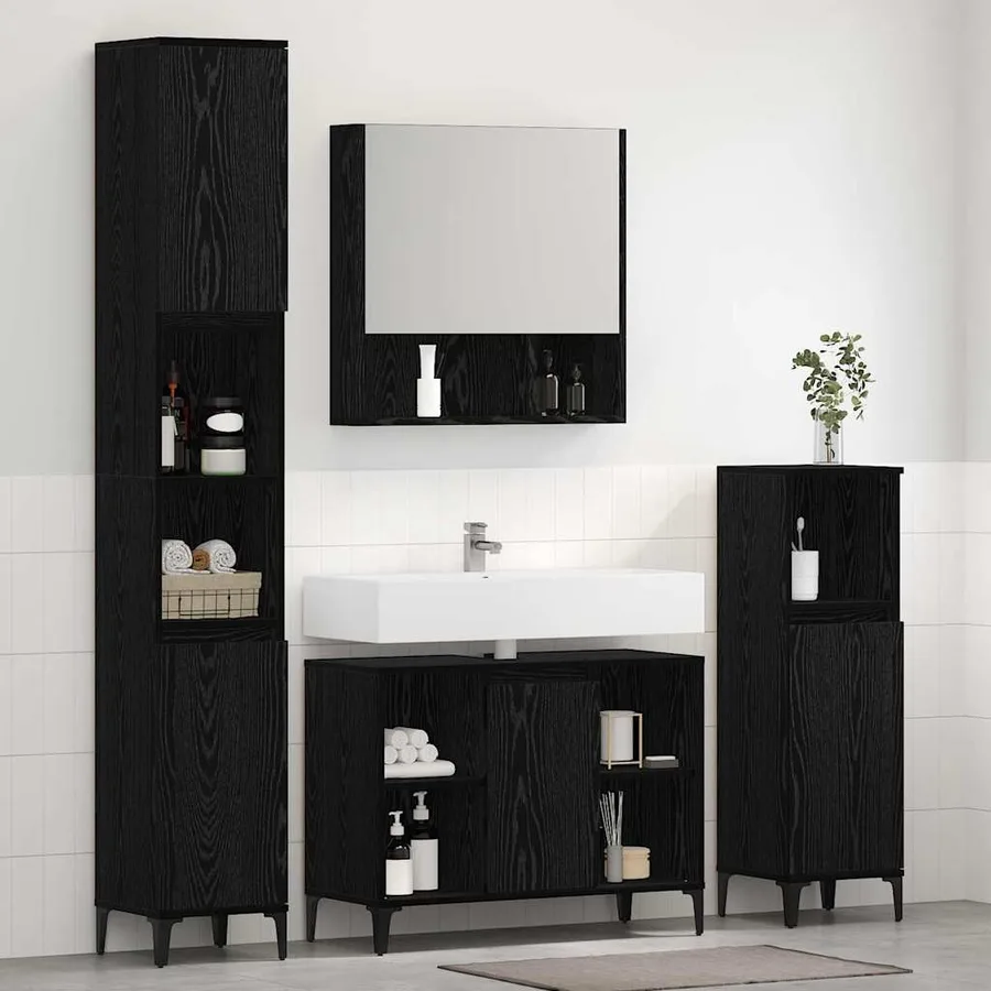 Ensemble de mobilier de salle de bain 3 pcs Chêne noir - 4