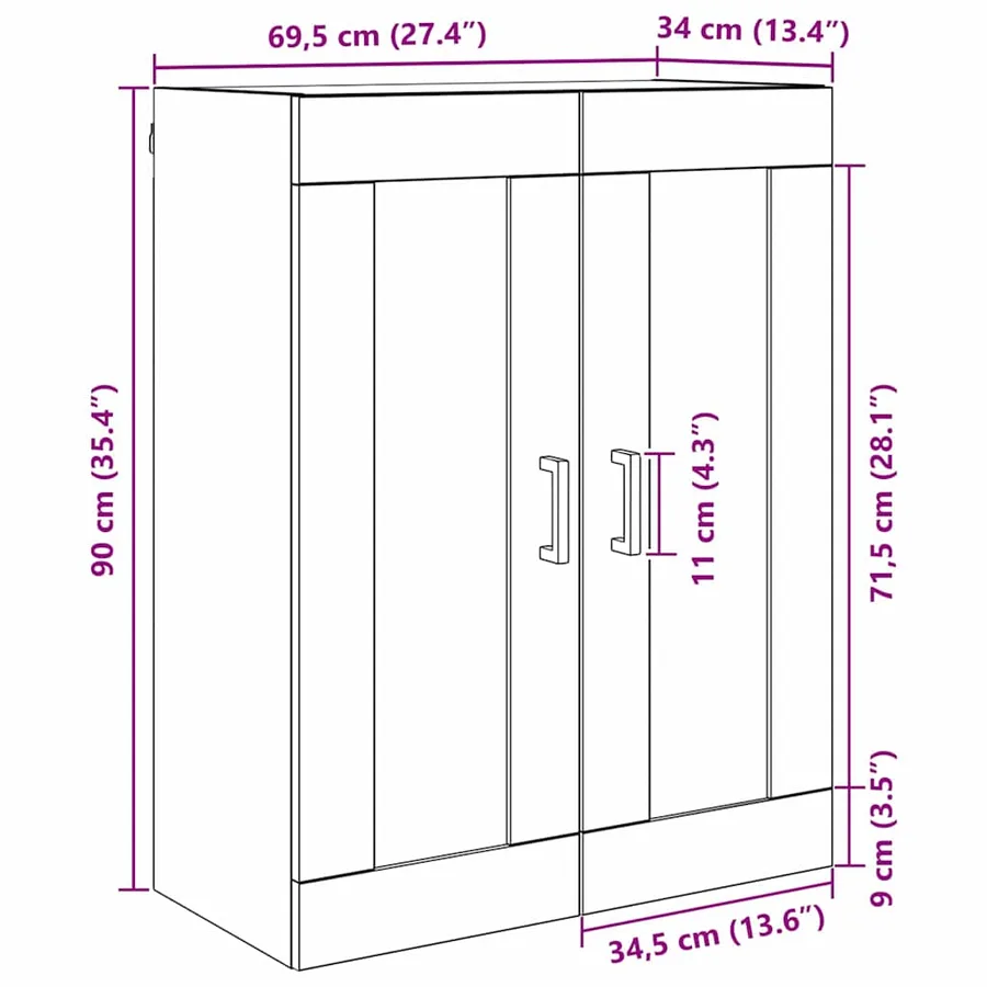 Meuble mural Chêne noir 69,5 x 34 x 90 cm Bois d'ingénierie - 9