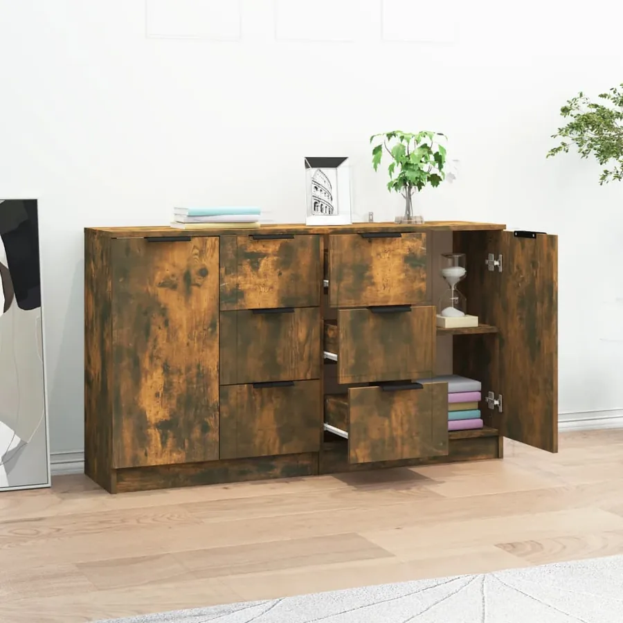 Buffets 2 pcs Chêne fumé 60x30x70 cm Bois d'ingénierie - 3