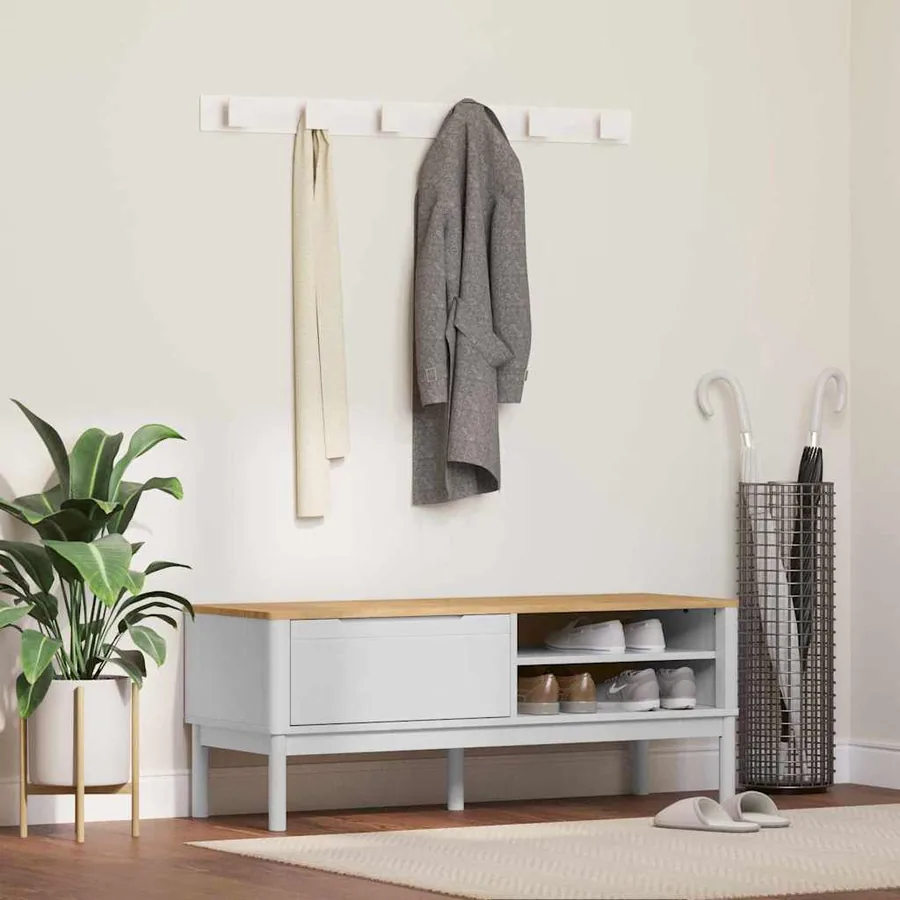 Banc de couloir FLORO Blanc 115 x 40 x 45 cm Bois de Pin Massif