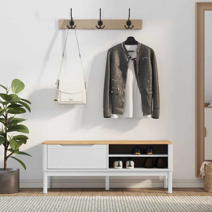 Banc de couloir FLORO Blanc 115 x 40 x 45 cm Bois de Pin Massif - 4
