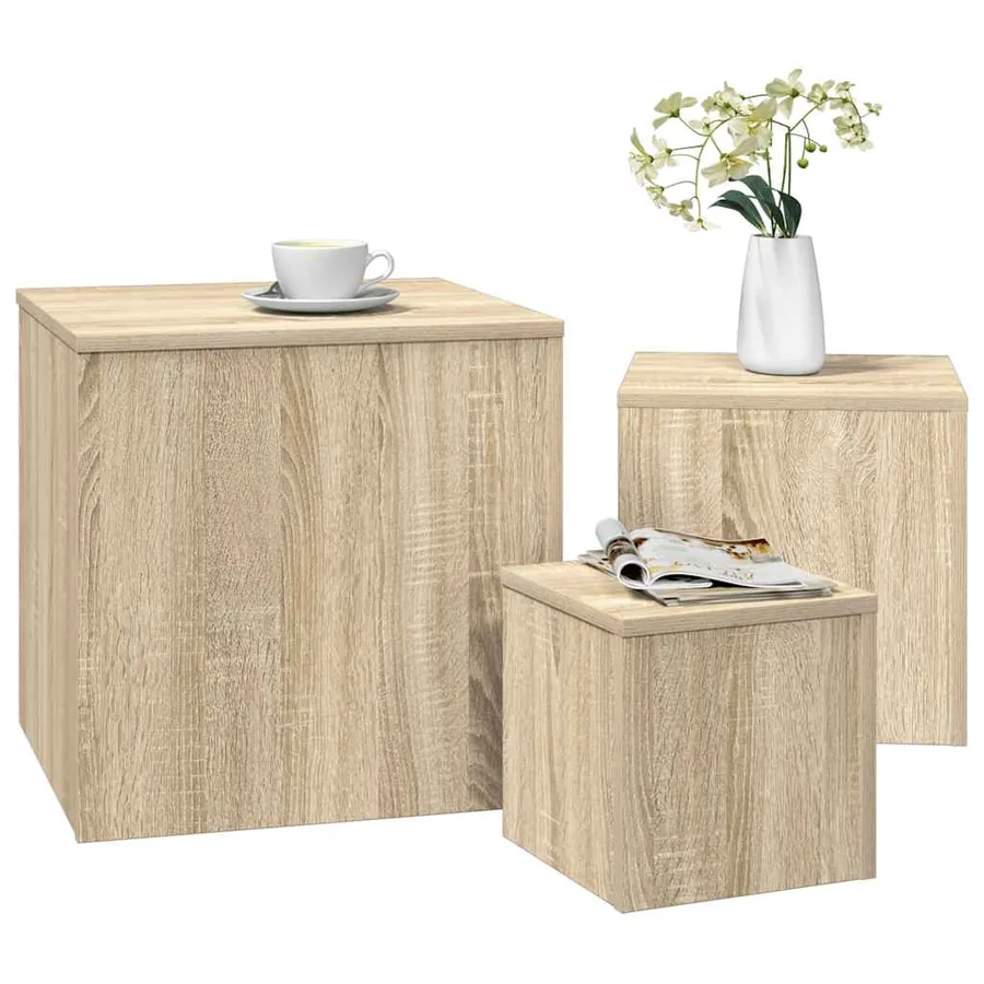 Tables d'appoint 3 pcs Chêne Sonoma Aggloméré - 3