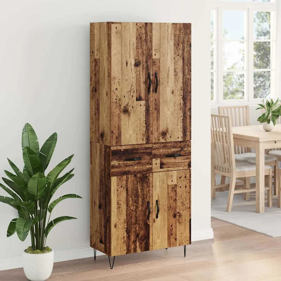 Haut Armoire 2 pcs Bois ancien Bois d'ingénierie et verre - 4