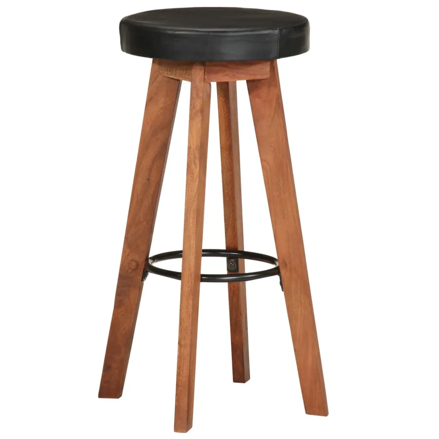 Tabourets de bar 2 pcs Cuir véritable et bois d'acacia solide - 2