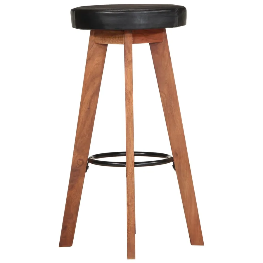 Tabourets de bar 2 pcs Cuir véritable et bois d'acacia solide - 3