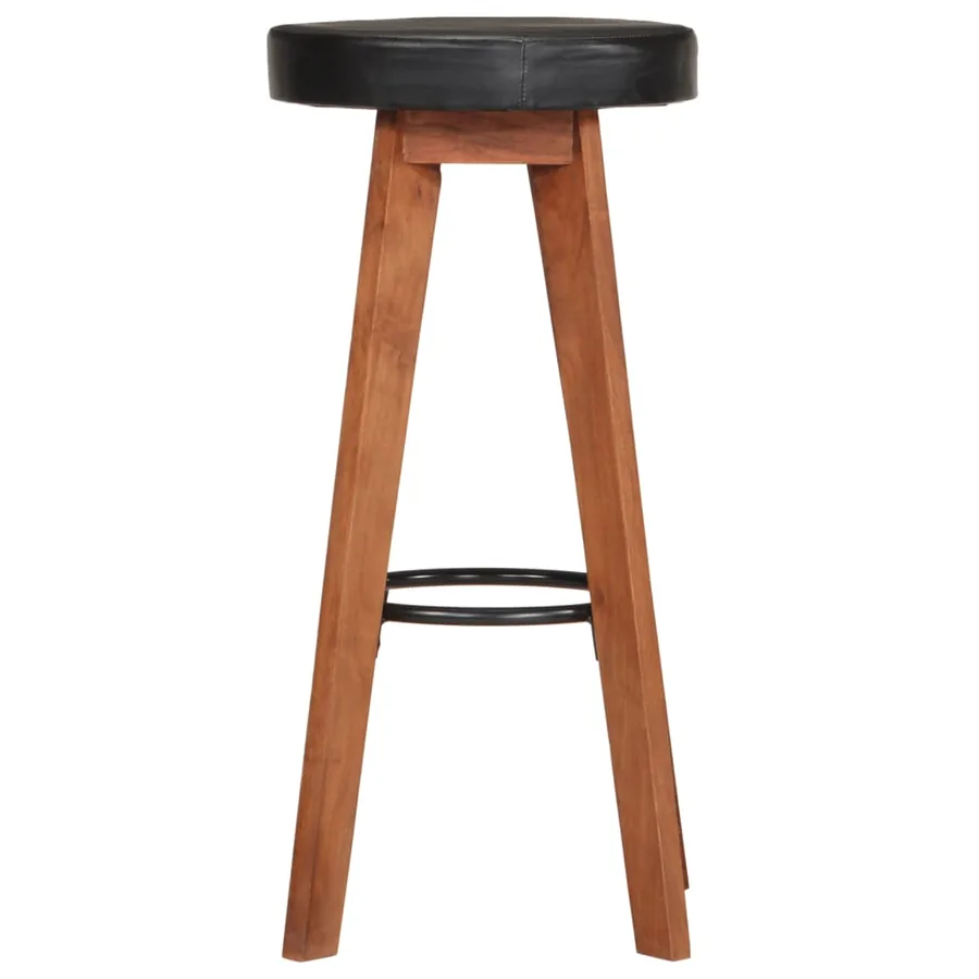 Tabourets de bar 2 pcs Cuir véritable et bois d'acacia solide - 4
