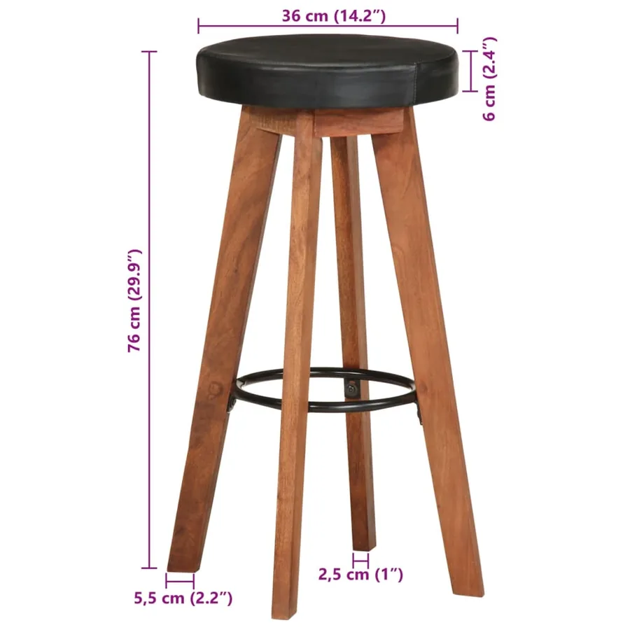 Tabourets de bar 2 pcs Cuir véritable et bois d'acacia solide - 9