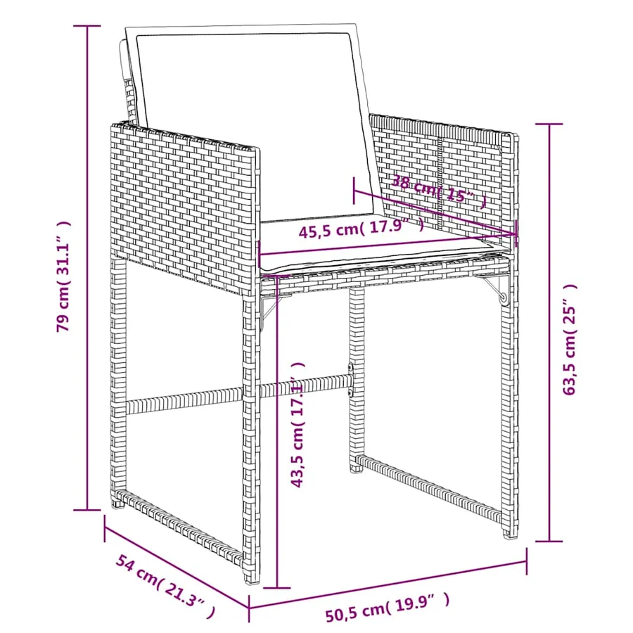Chaises de jardin lot de 4 avec coussins noir résine tressée - 12