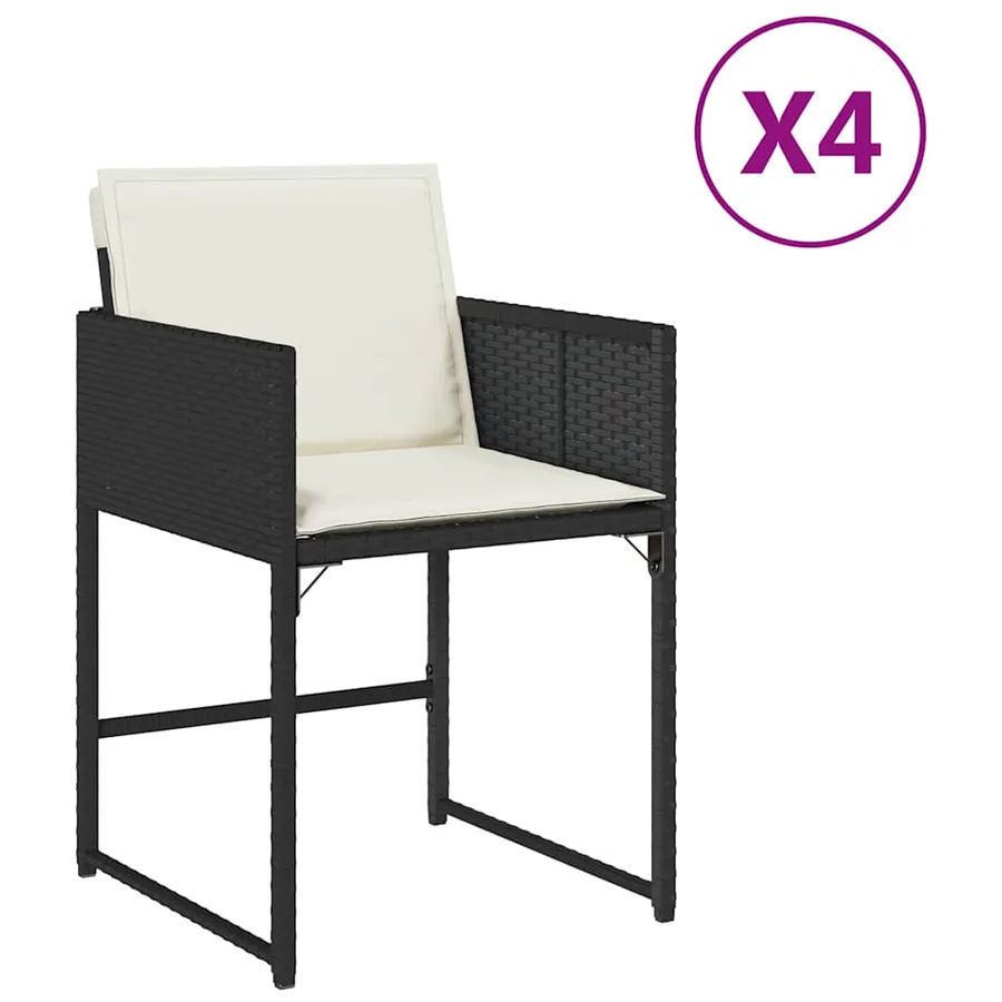 Chaises de jardin lot de 4 avec coussins noir résine tressée - 2