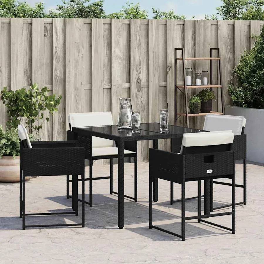 Chaises de jardin lot de 4 avec coussins noir résine tressée - 3