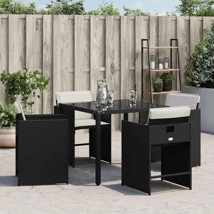 Chaises de jardin lot de 4 avec coussins noir résine tressée - 3