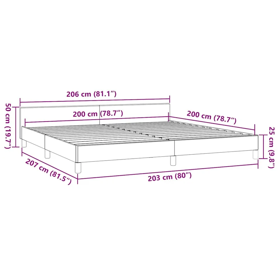 Cadre de lit sans matelas marron foncé 200x200 cm tissu - 9