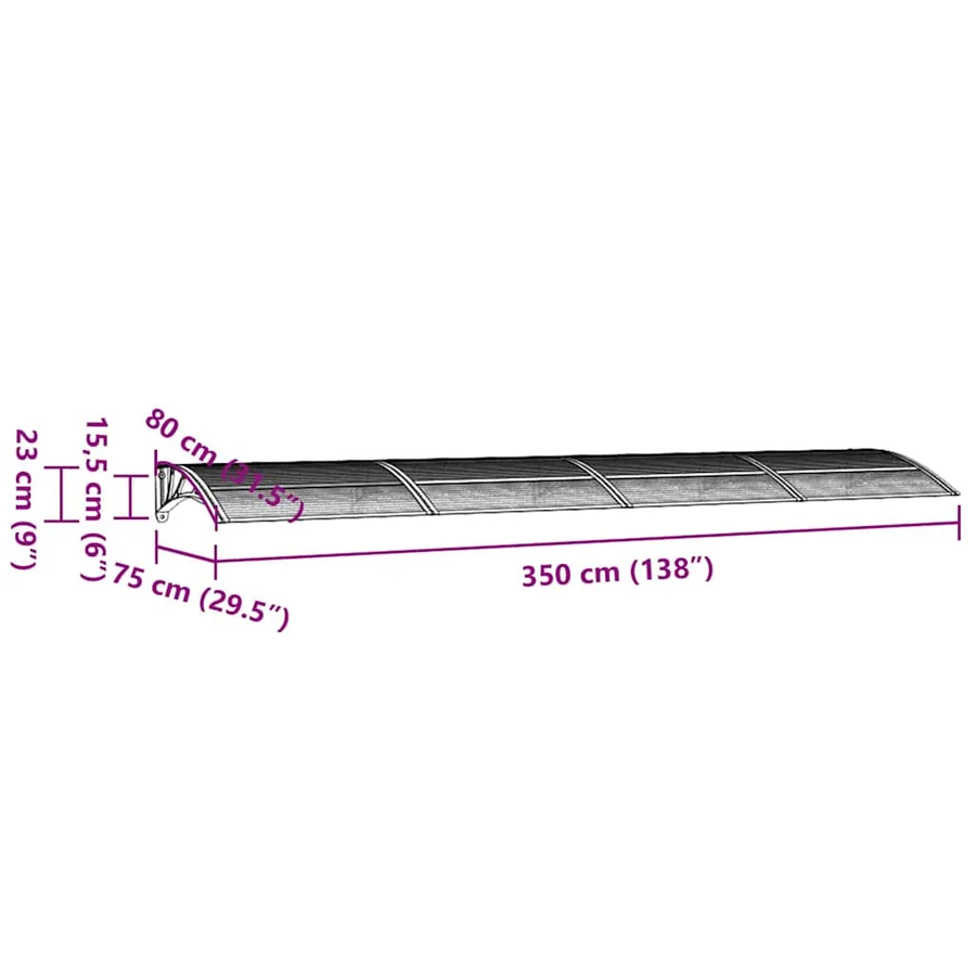 Auvent de porte Noir 350x75 cm Polycarbonate - 6