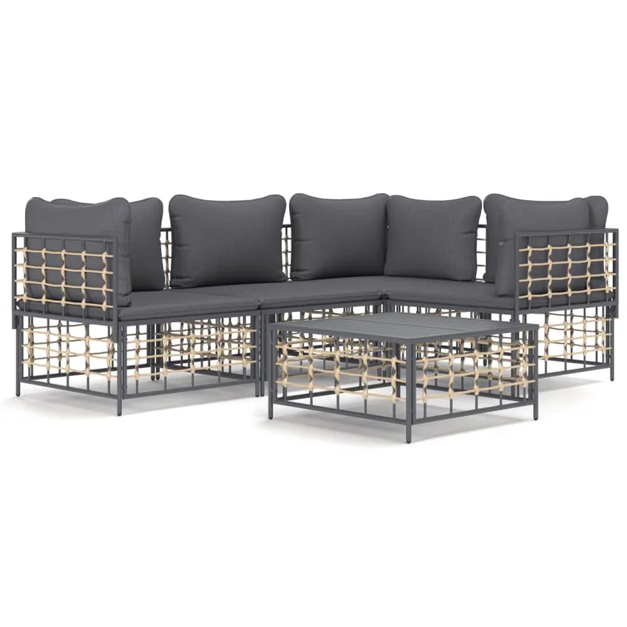 Salon de jardin 5 pcs avec coussins anthracite résine tressée - 2