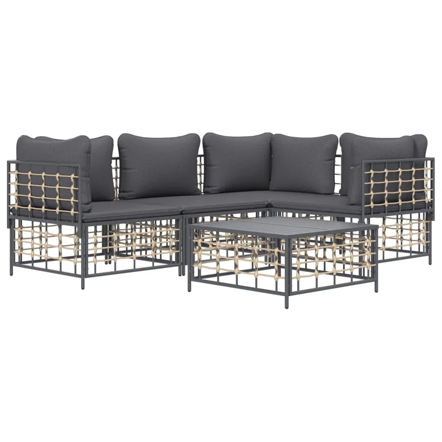 Salon de jardin 5 pcs avec coussins anthracite résine tressée - 3