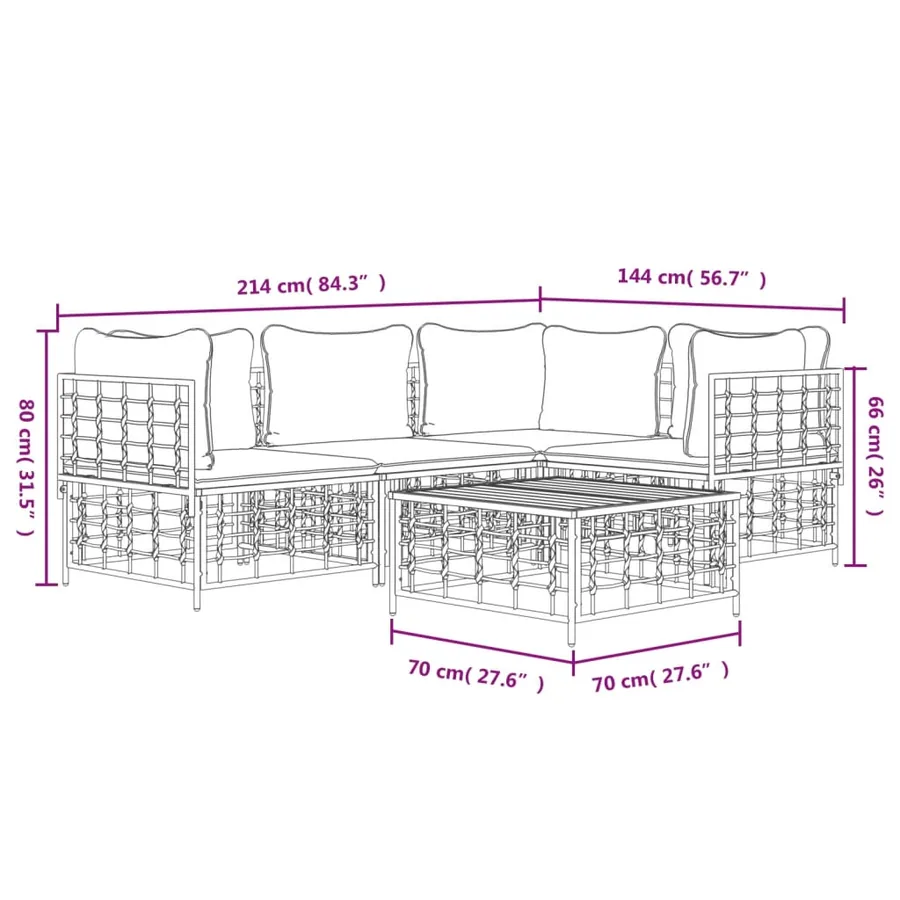 Salon de jardin 5 pcs avec coussins anthracite résine tressée - 9