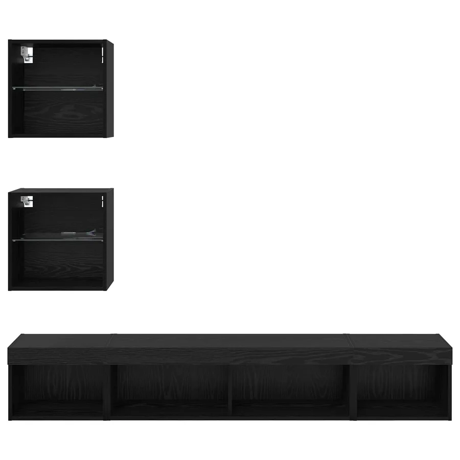 Unités murales TV avec LED 5 pcs Chêne noir Bois d'ingénierie - 9