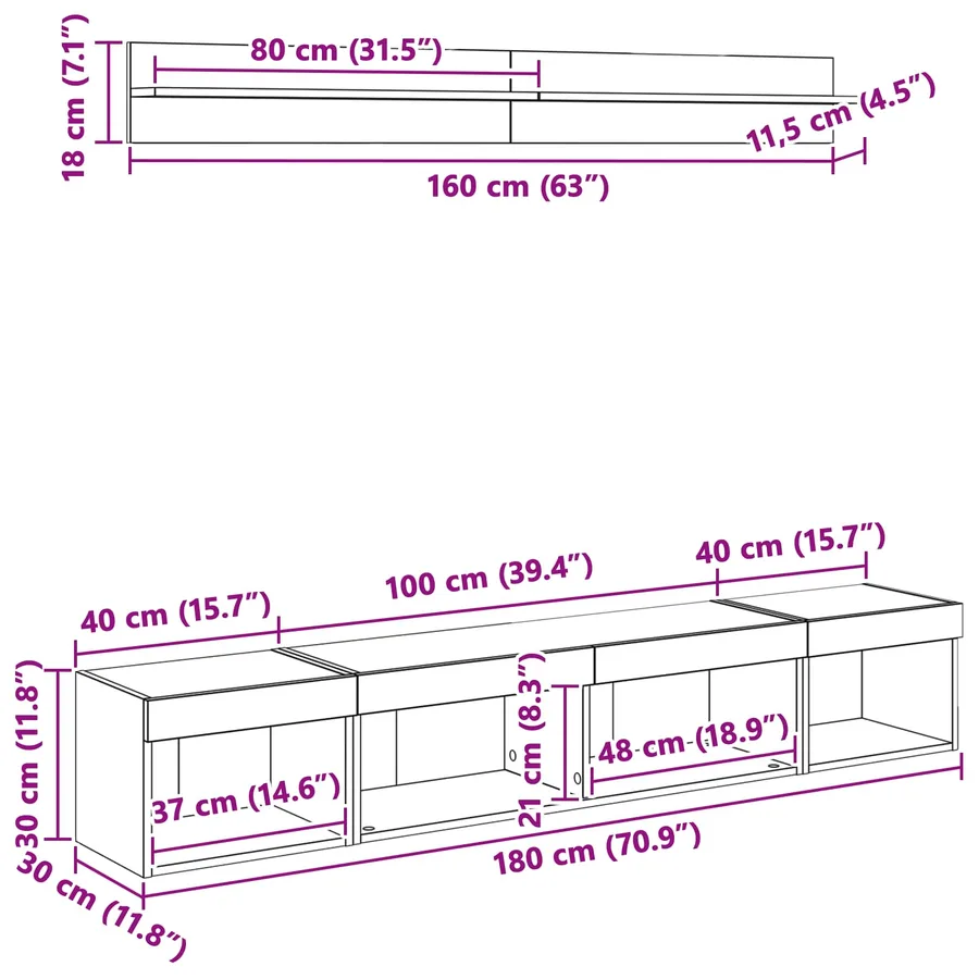 Ensemble de meuble TV mural 5 pcs Chêne noir Bois d'ingénierie - 14