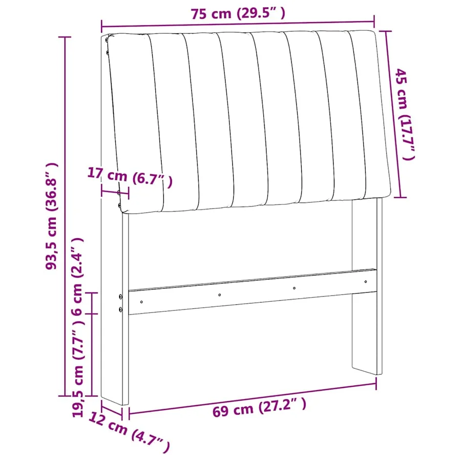 Tête de lit capitonnée Noir 75 cm Pin massif - 11