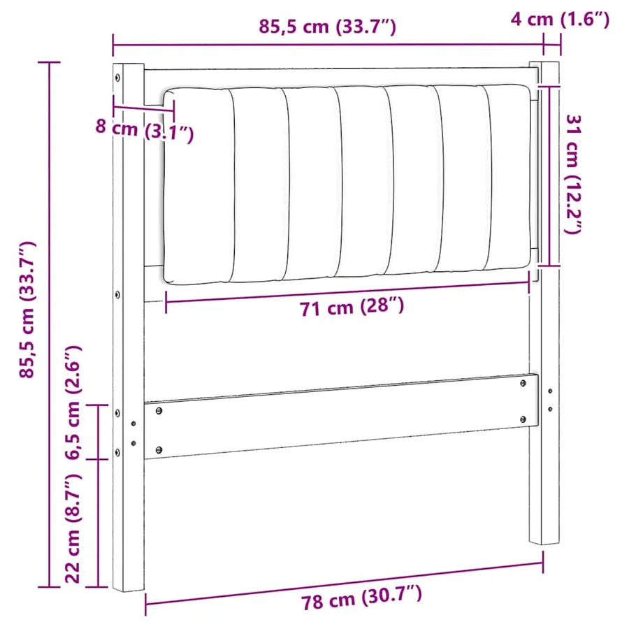 Tête de lit capitonnée avec tête de lit Blanc 80 cm Pin massif - 11