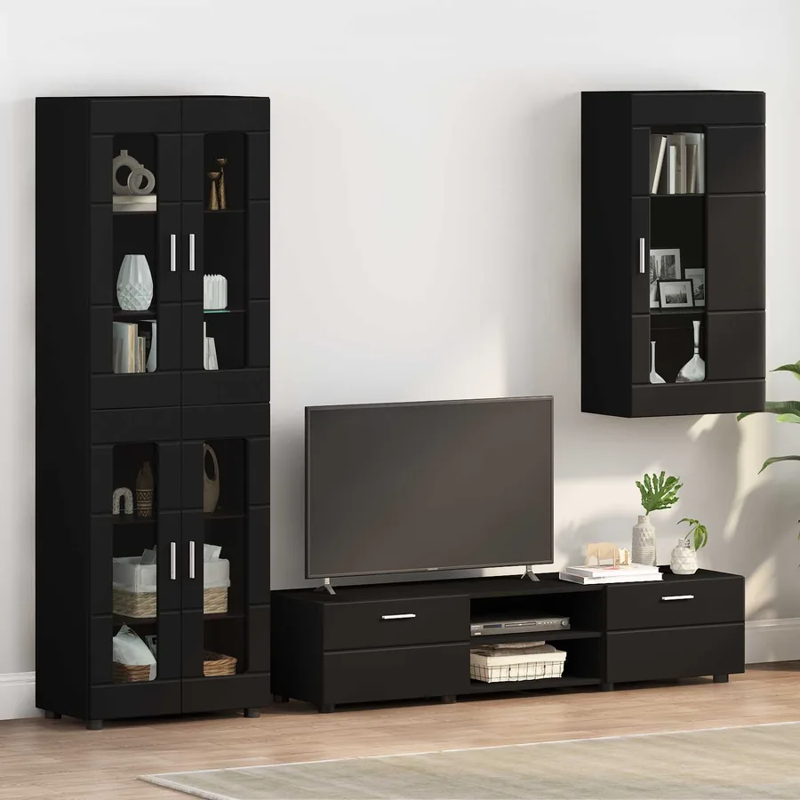 Cabinet en Bois Noir 50 x 29 x 100 cm Bois d'ingénierie