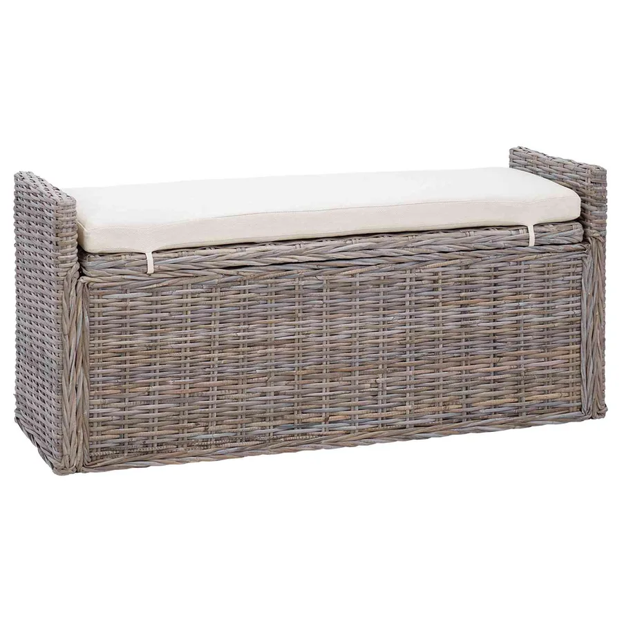 Banc de rangement avec coussin Gris 110 x 40 x 50 cm Rotin - 2