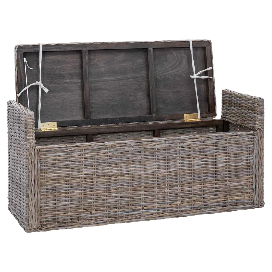 Banc de rangement avec coussin Gris 110 x 40 x 50 cm Rotin - 4