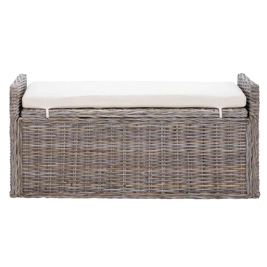 Banc de rangement avec coussin Gris 110 x 40 x 50 cm Rotin - 5