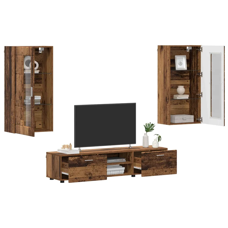Ensemble meuble TV FLORIN 3 pcs Bois ancien Bois d'ingénierie - 3
