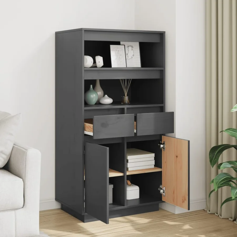 Buffet haut Gris 60x40x116,5 cm Bois massif de pin - 3