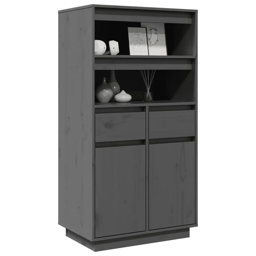 Buffet haut Gris 60x40x116,5 cm Bois massif de pin - 4