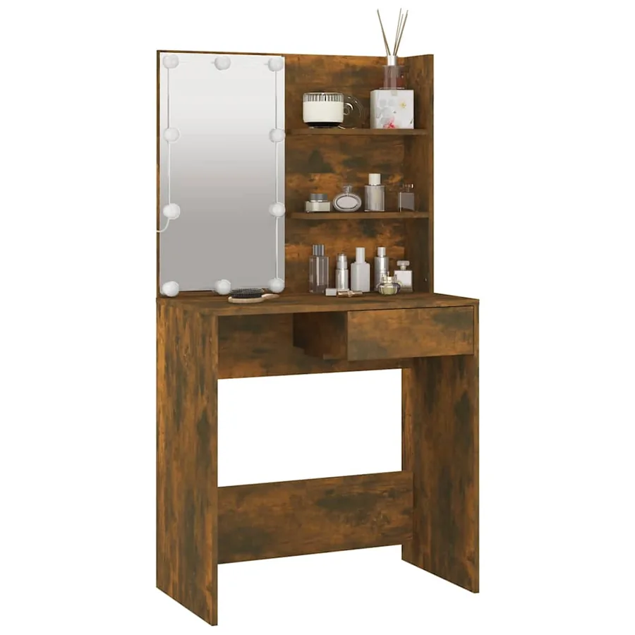 Coiffeuse avec LED Chêne fumé 74,5x40x141 cm - 12