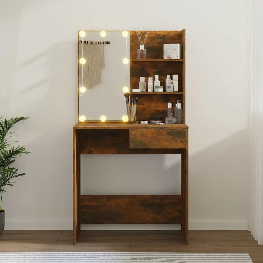 Coiffeuse avec LED Chêne fumé 74,5x40x141 cm - 13