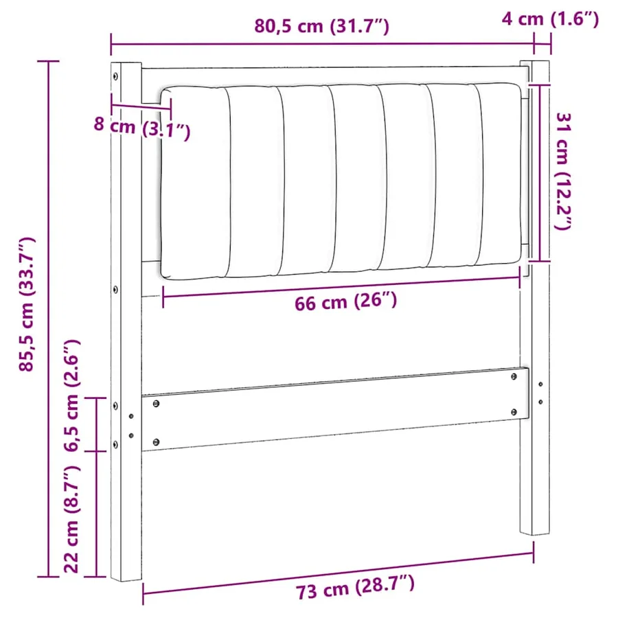 Tête de lit capitonnée avec tête de lit Blanc 75 cm Pin massif - 11