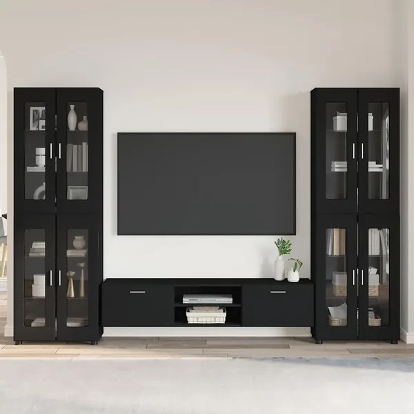 Ensemble meuble TV FLORIN 3 pcs Noir Bois d'ingénierie