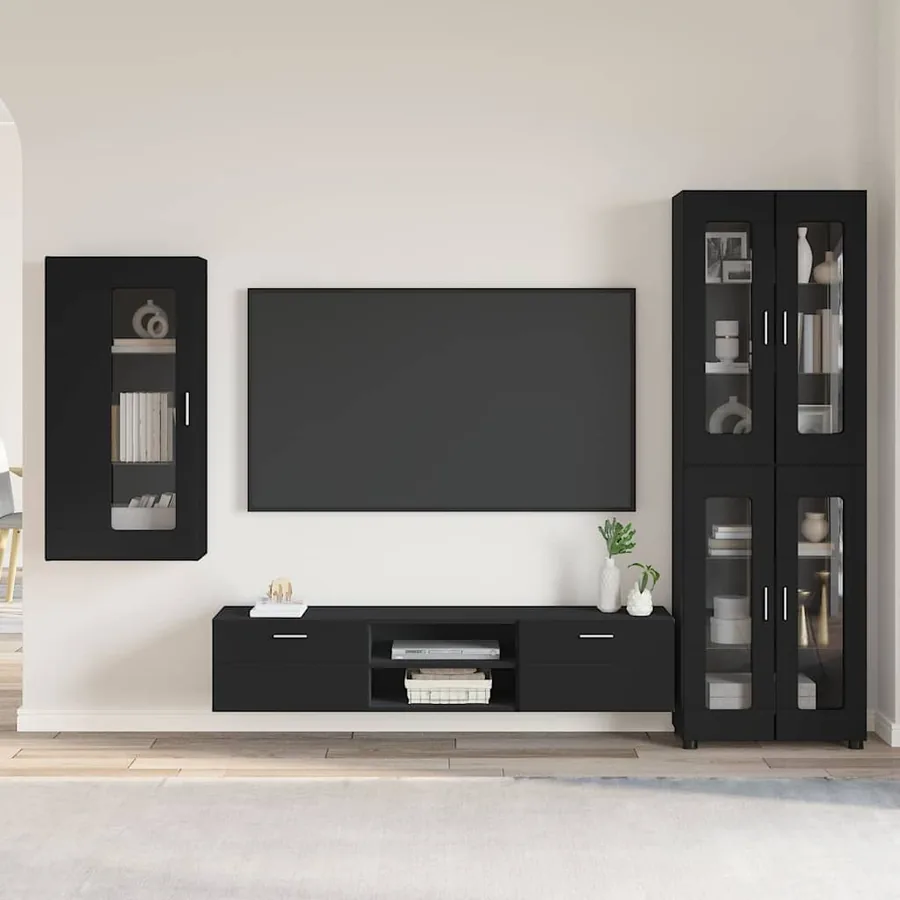 Ensemble meuble TV FLORIN 3 pcs Noir Bois d'ingénierie