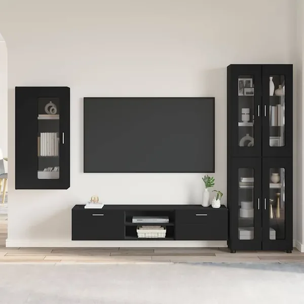 Ensemble meuble TV FLORIN 3 pcs Noir Bois d'ingénierie