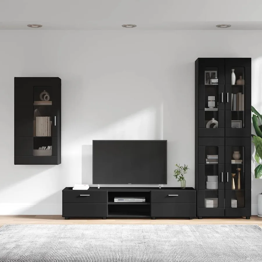 Ensemble meuble TV FLORIN 3 pcs Noir Bois d'ingénierie - 4