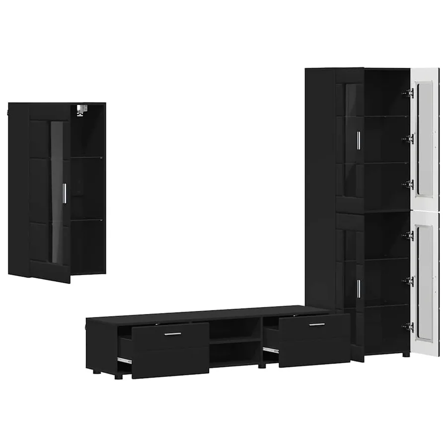 Ensemble meuble TV FLORIN 3 pcs Noir Bois d'ingénierie - 5