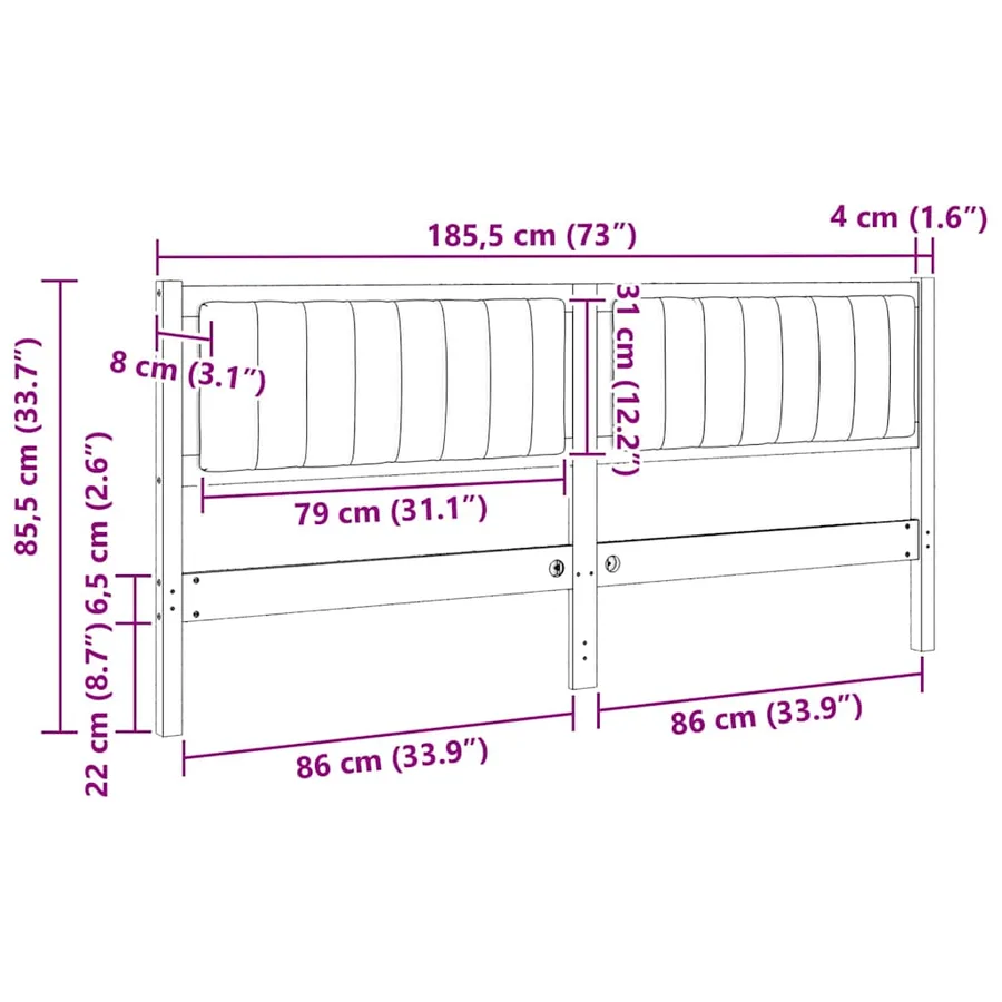 Tête de lit capitonnée avec tête de lit Blanc 180 cm Pin massif - 11
