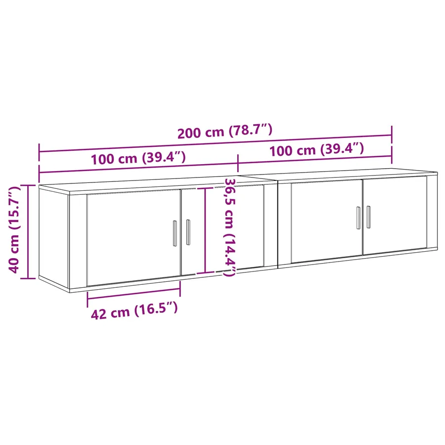 Ensemble de meuble TV mural 2 pcs Bois Ancien Bois d'ingénierie - 8