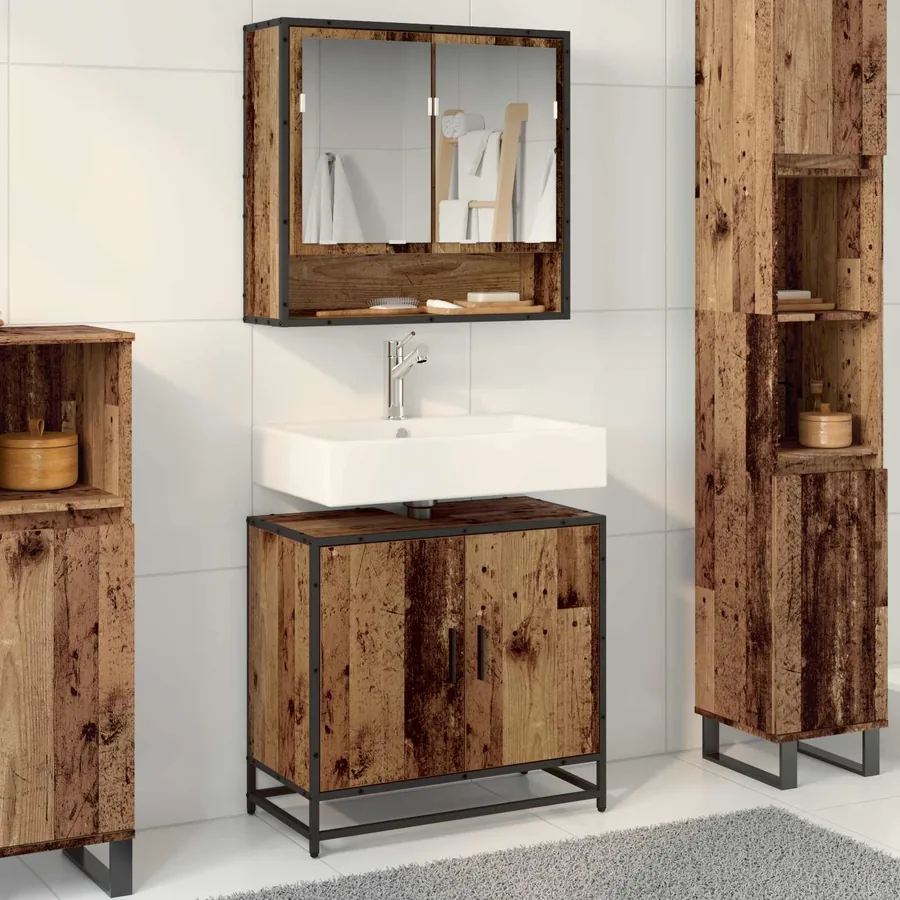 Meuble de Lavabo de Salle de Bain Bois Ancien 65 x 33 x 60 cm